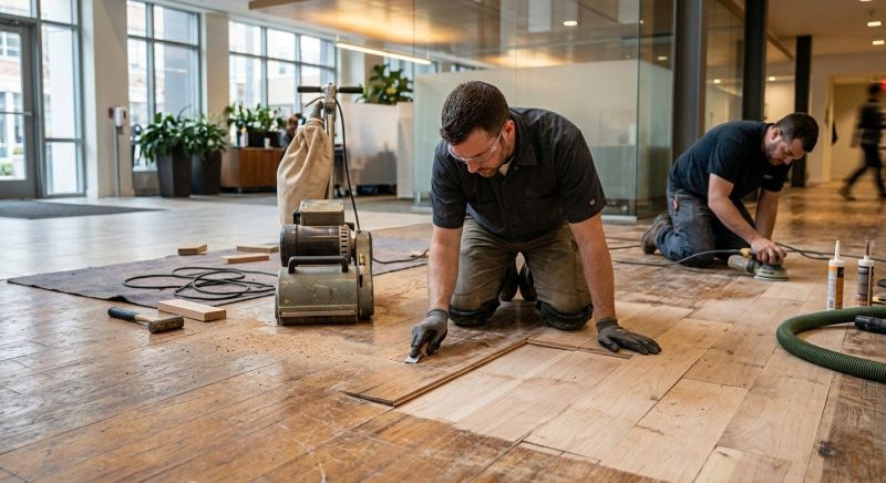 Our team working on Wood Floor Service projects in Pearland, TX